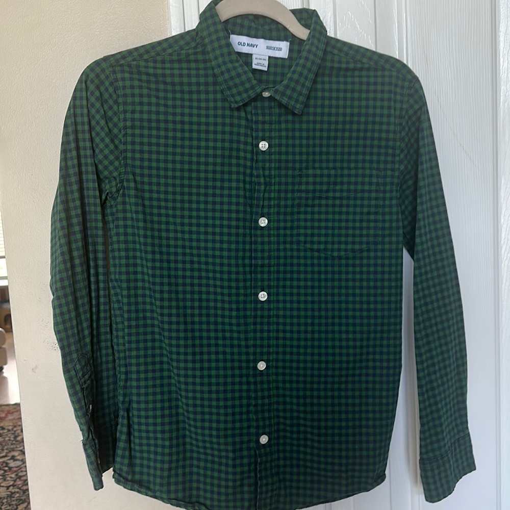 Old Navy button-down, green/blue, size XL 14-16, EUC